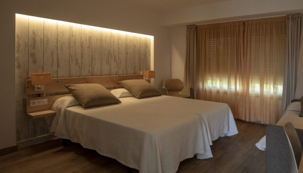 Interior of a bedroom in white and creamy tones